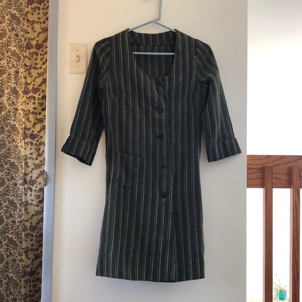 Vintage Green Striped Linen Dress